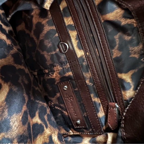 Rare B. MAKOWSKY Brown Leather Handbag with Brushed Steel Hardware - Picture 9 of 14